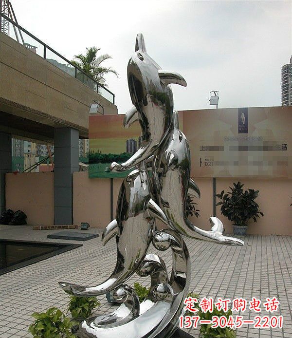保定创意不锈钢跳跃的海豚雕塑