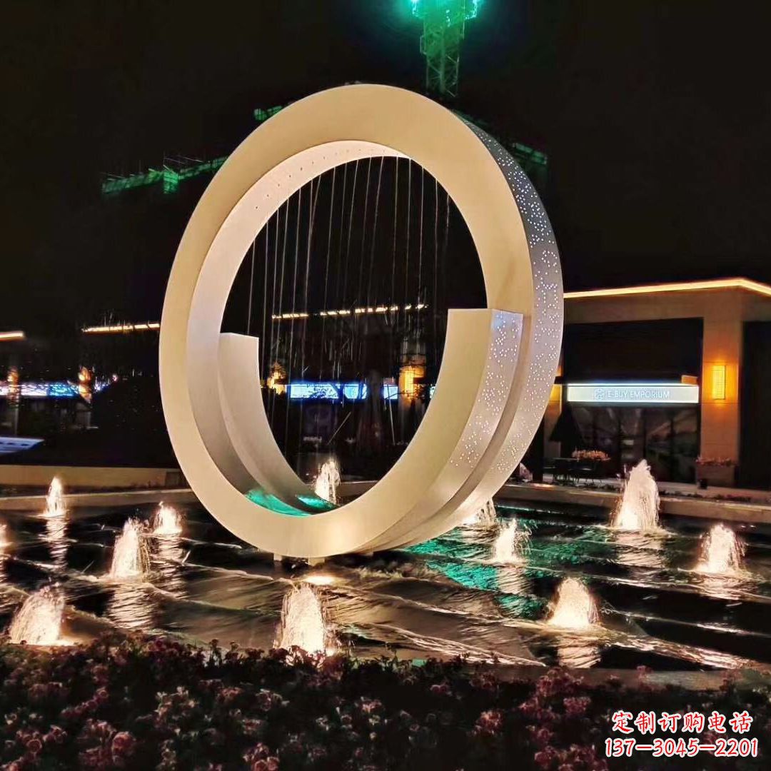 保定创意环状景观雕塑不锈钢灯光喷泉