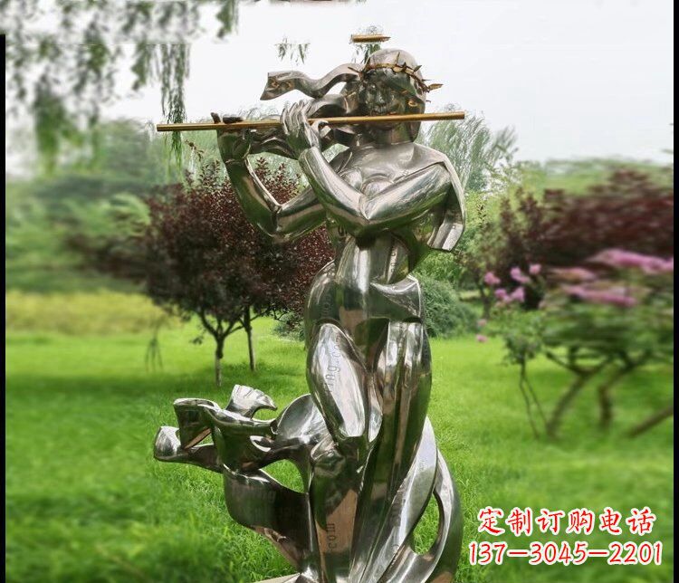 保定吹笛子的女孩公园不锈钢雕塑