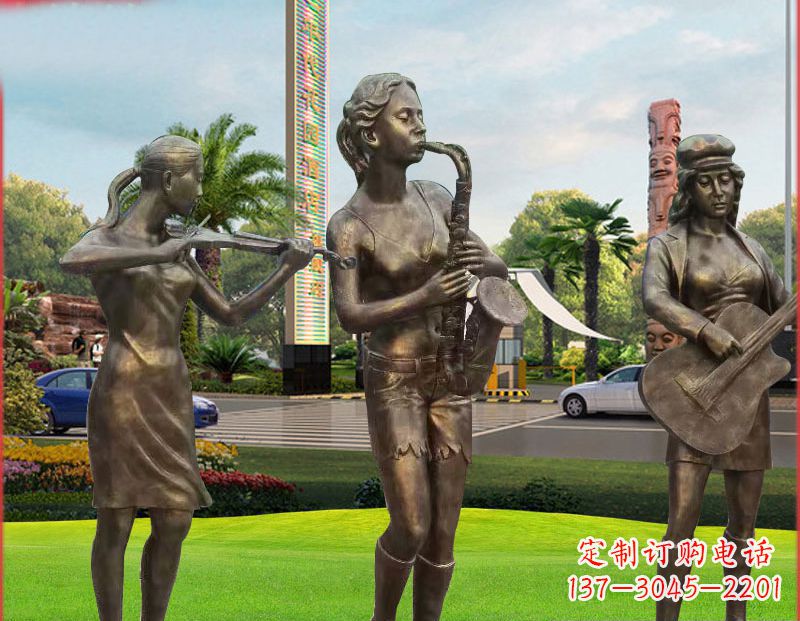 保定吹萨克斯铜雕人物