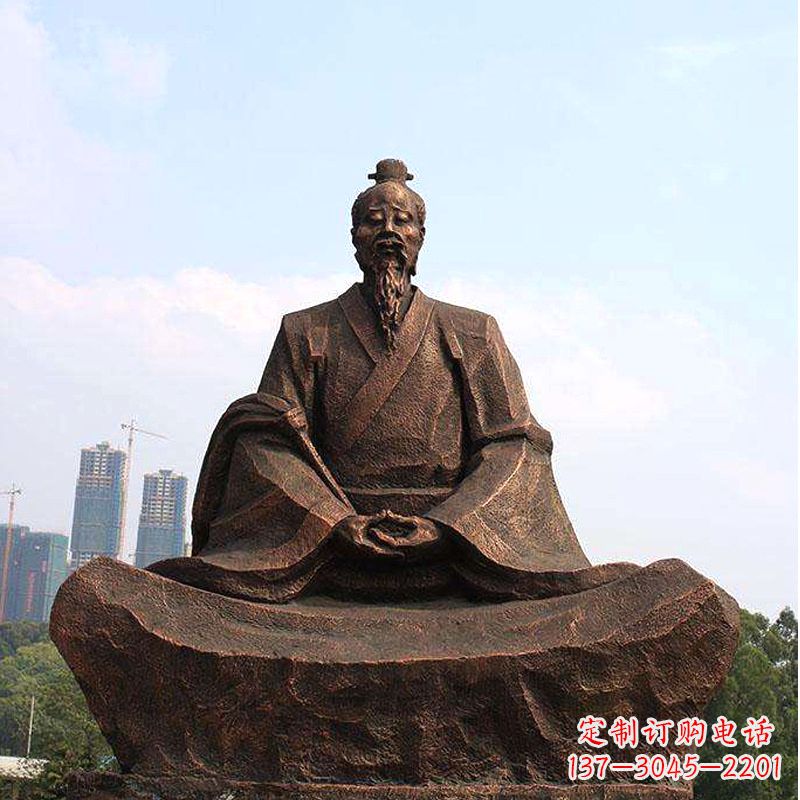保定纯铜葛洪盘坐雕塑-景区园林历史医学人物雕像