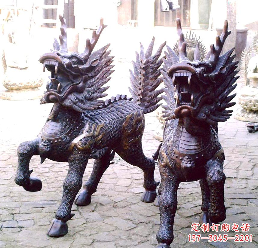 保定精美纯铜麒麟雕塑