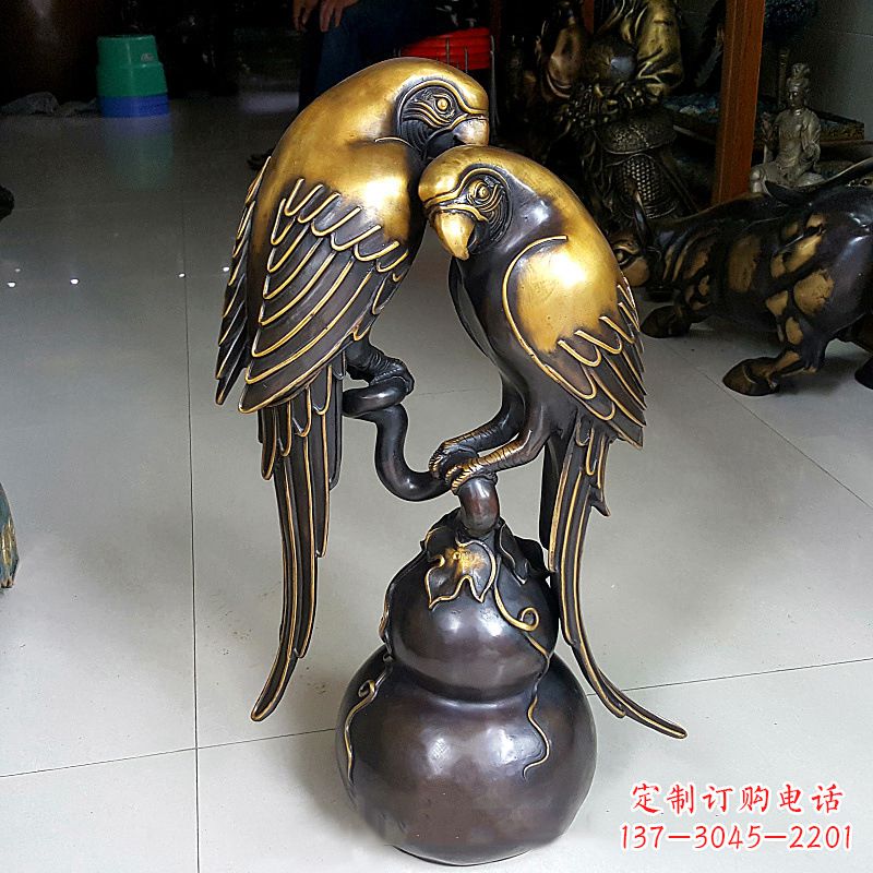 保定纯铜铸造鹦鹉雕塑