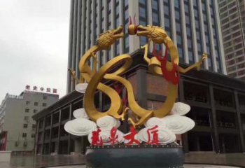 保定精美的双龙戏珠不锈钢雕塑