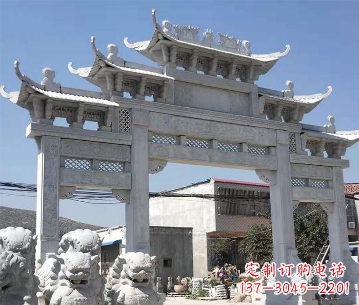 保定村口大型石雕牌坊