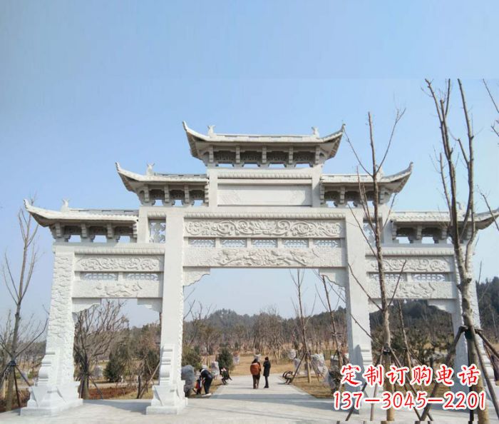 保定村口三门石雕牌楼 (6)