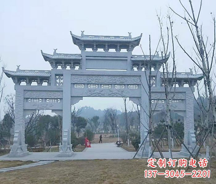 保定村口三门石雕牌楼_2 (2)