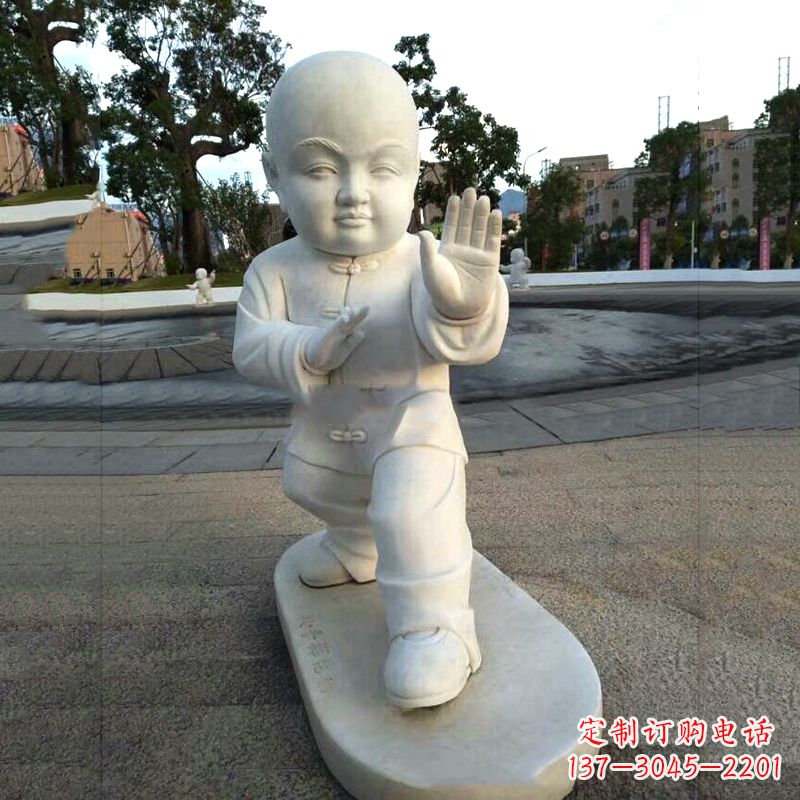 保定打太极拳小和尚汉白玉雕塑