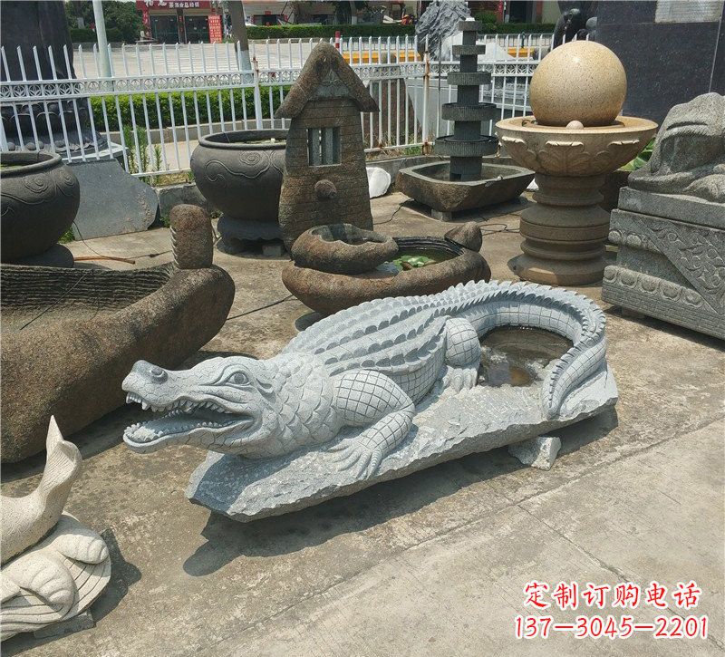 保定动物雕塑大理石鳄鱼