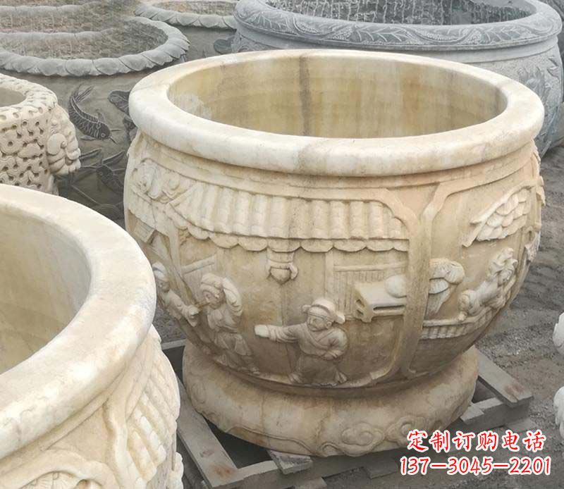 保定雕刻精美的大理石儿童水缸