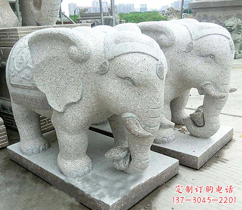 保定大理石制作的精美招财大象雕塑