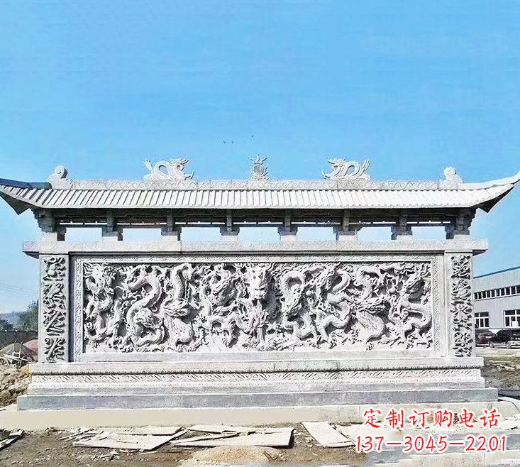 保定精美大理石九龙壁雕塑