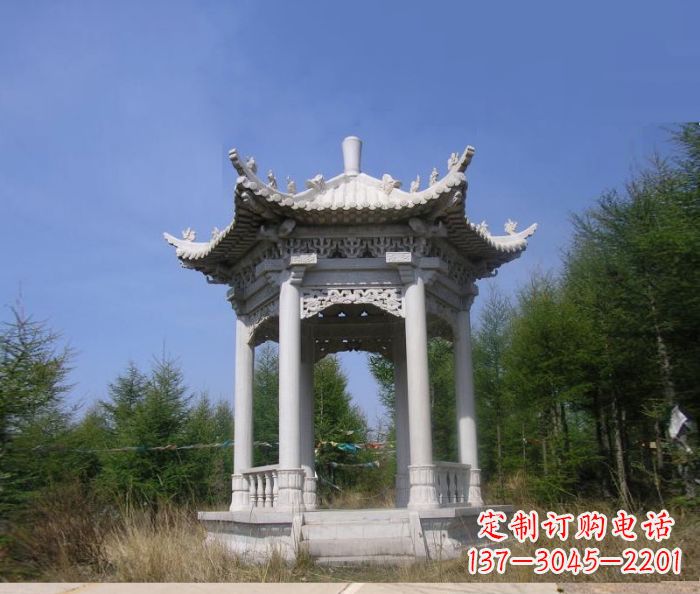 保定精美大理石六角石凉亭雕塑