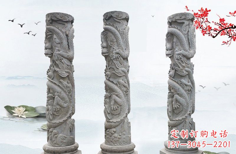 保定精美大理石龙柱雕塑