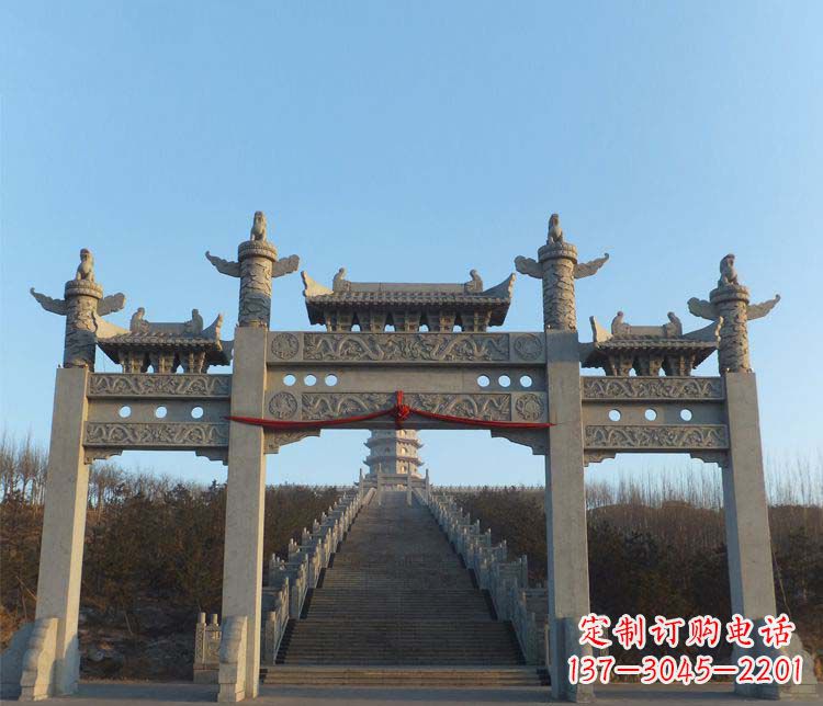 保定大理石三门牌坊景区石雕