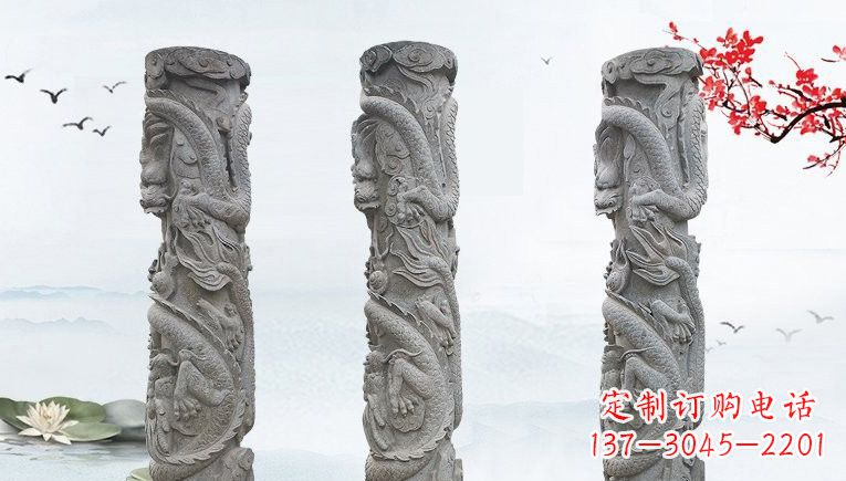 保定精美大理石龙柱雕塑