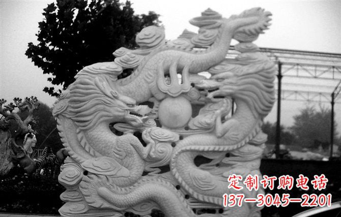 保定精美大理石双龙雕塑