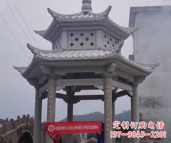 保定大理石双层石雕凉亭