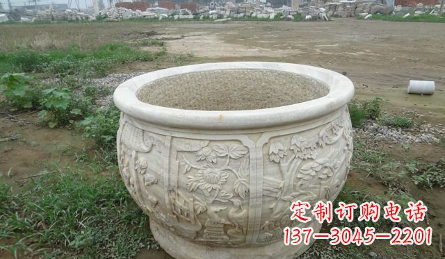 保定大理石鸳鸯花盆雕塑