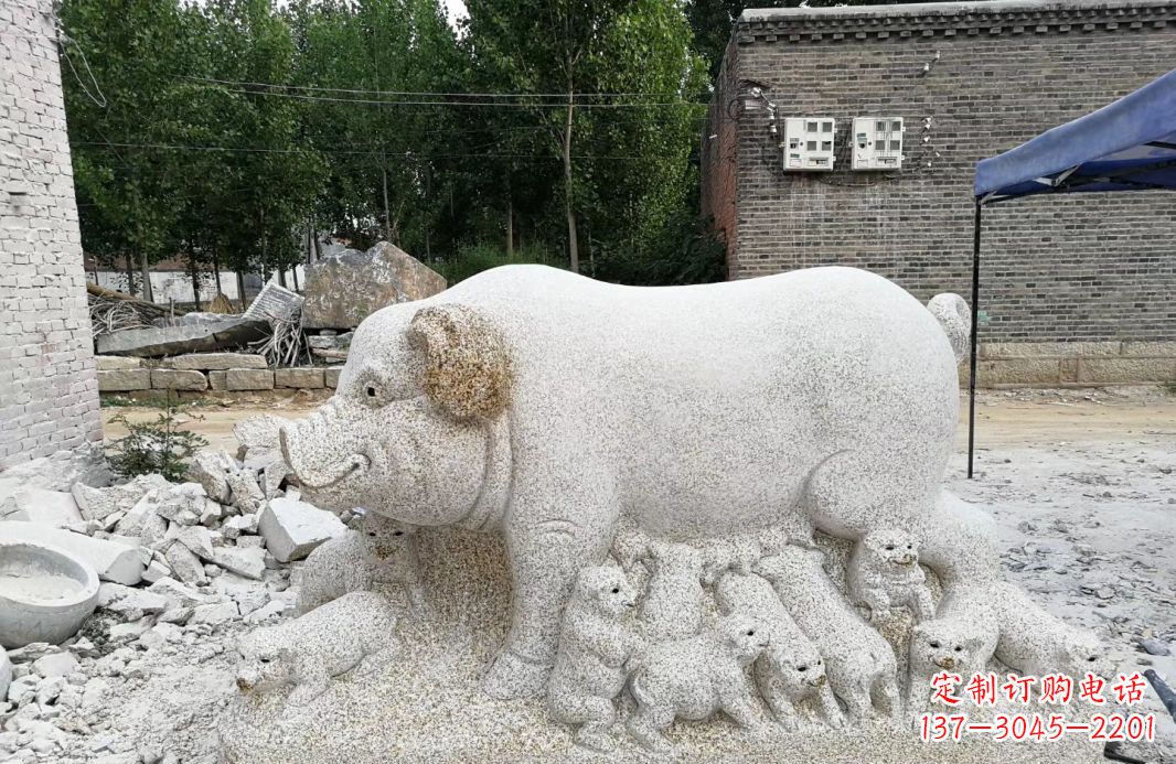 保定大理石招财小母猪雕塑公园动物雕塑