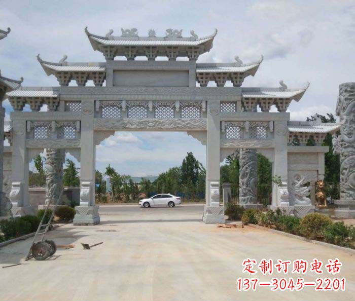 保定精美大型村口牌坊石雕