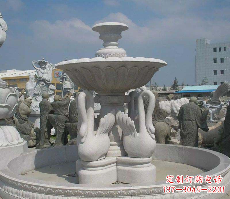 保定大型汉白玉天鹅喷泉石雕