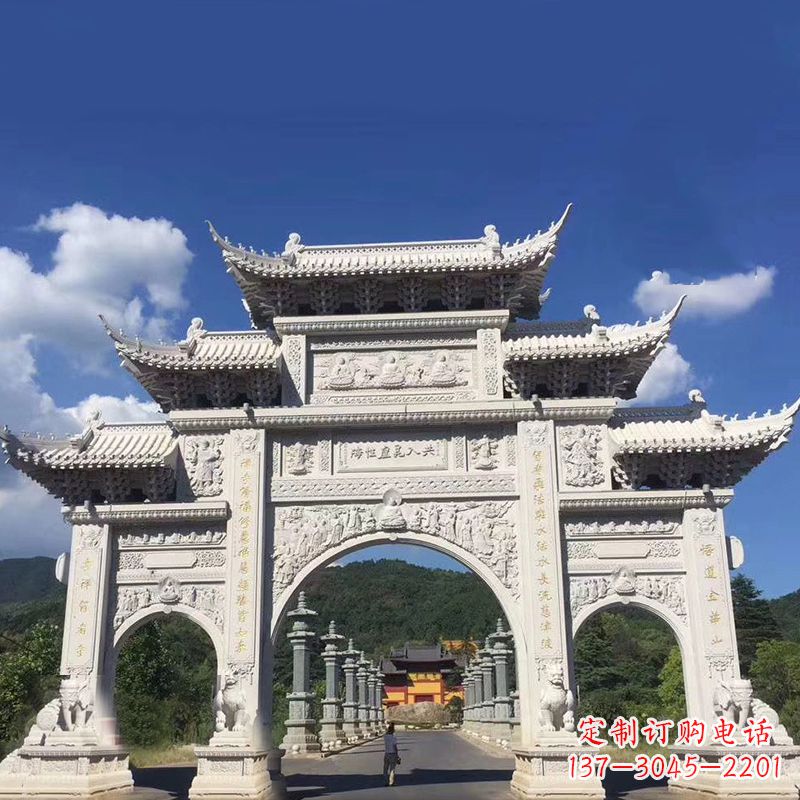 保定大型汉白玉景区大门石雕牌楼雕塑