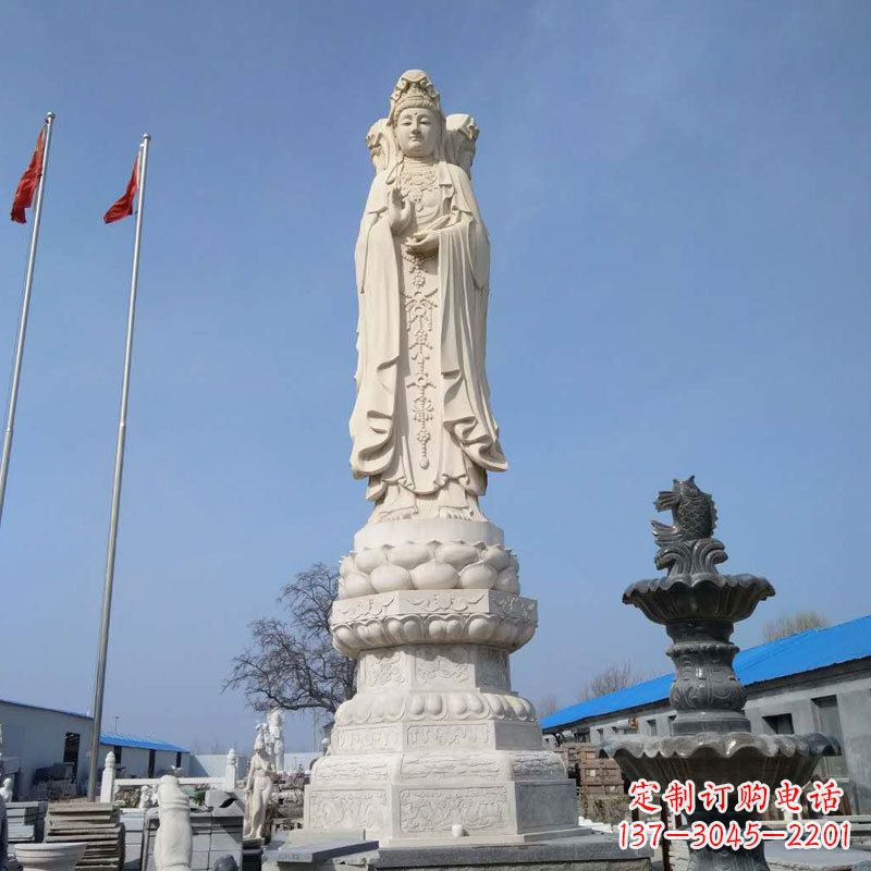 保定大型汉白玉三面观音石雕