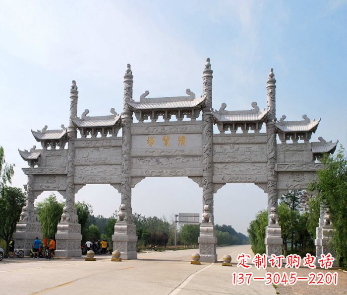保定大型五门道路石雕牌坊