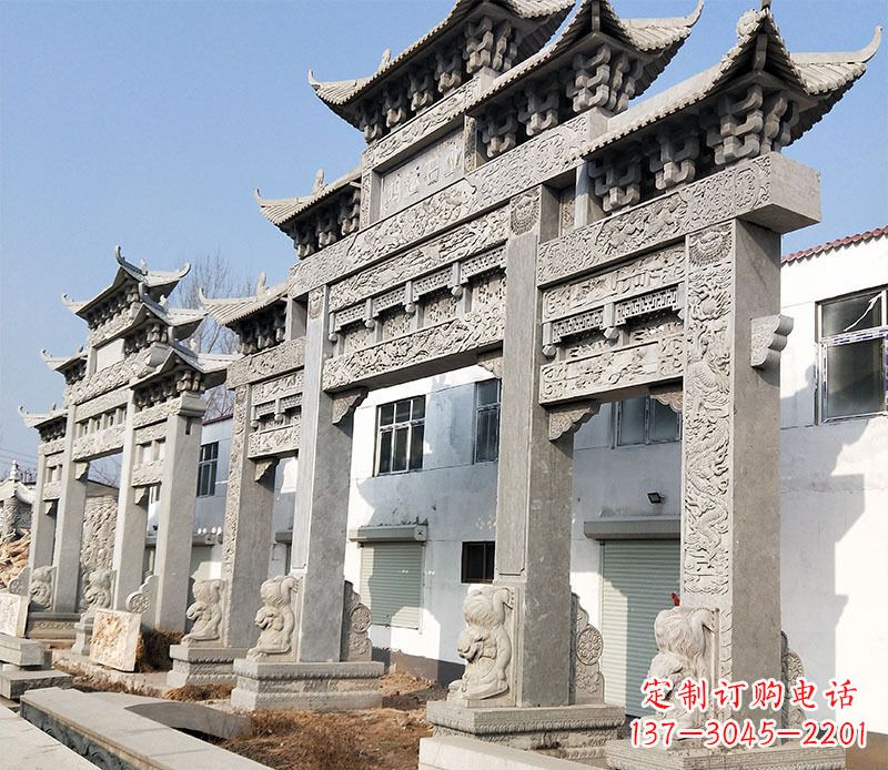 保定大型五门仿古牌坊石雕 (2)