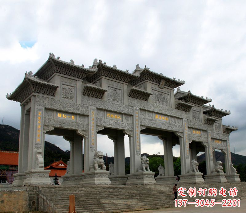 保定具有传统文化特色的大型五门石雕牌楼雕塑
