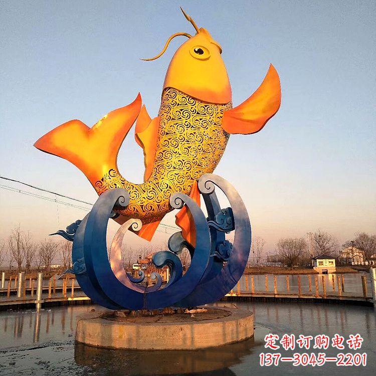 保定大型鱼跃雕塑不锈钢景观雕塑-公园景区水景动物雕塑