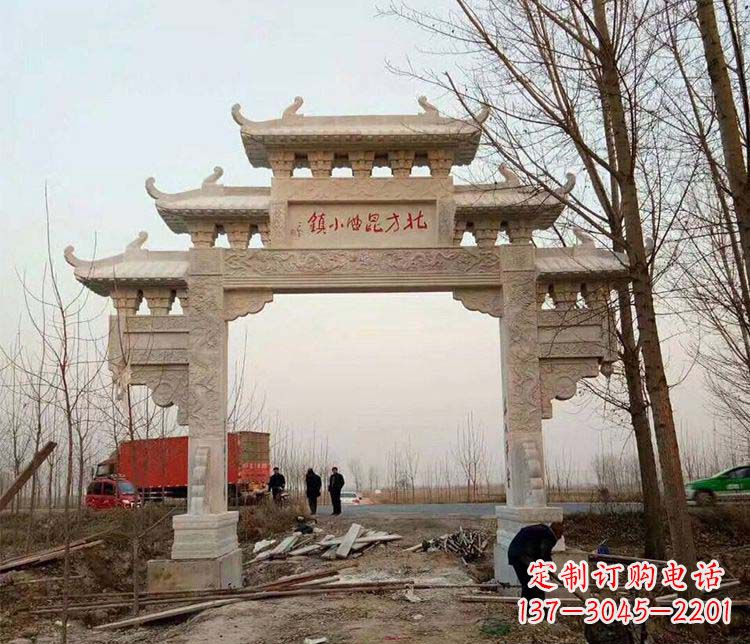 保定单门大理石牌坊石雕_2