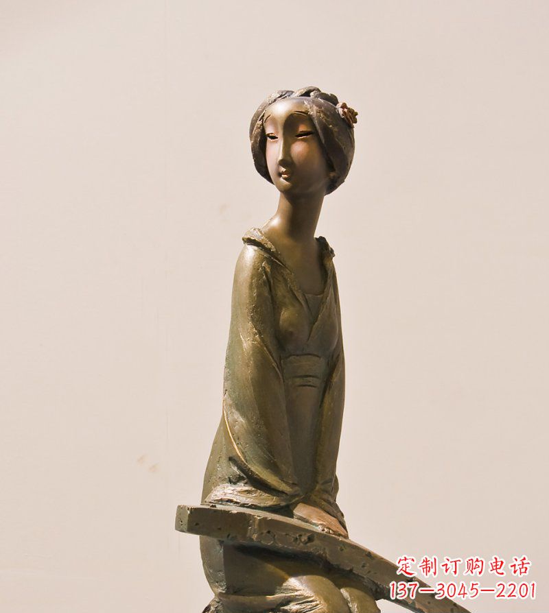 保定古筝女人铜雕古代人物雕塑