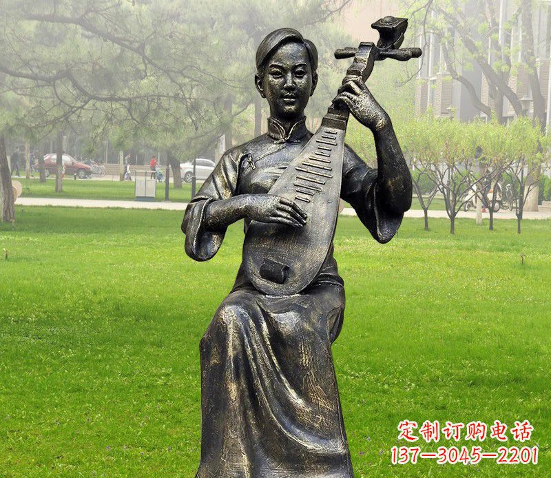 保定高质量青铜人物弹琵琶雕塑