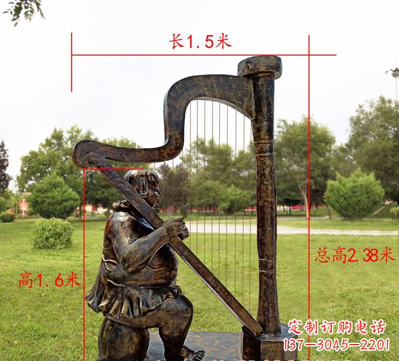 保定手工铜制竖琴雕塑