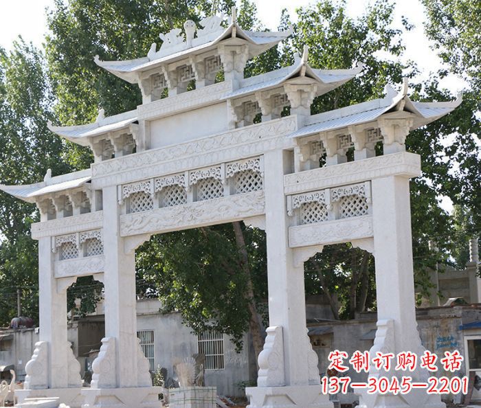 保定道路三门牌坊石雕 (2)