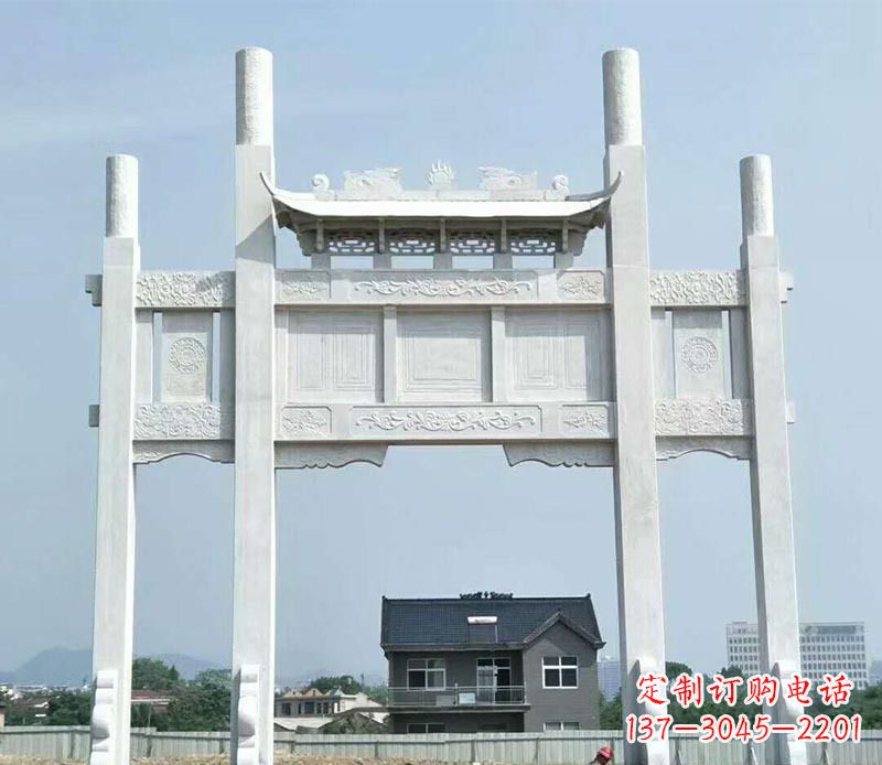 保定道路三门牌坊石雕 (4)