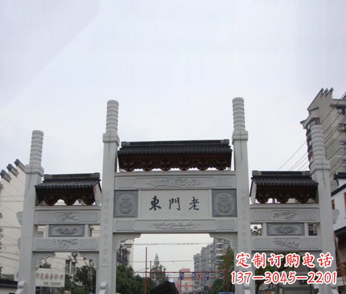 保定精美三门石牌坊雕塑