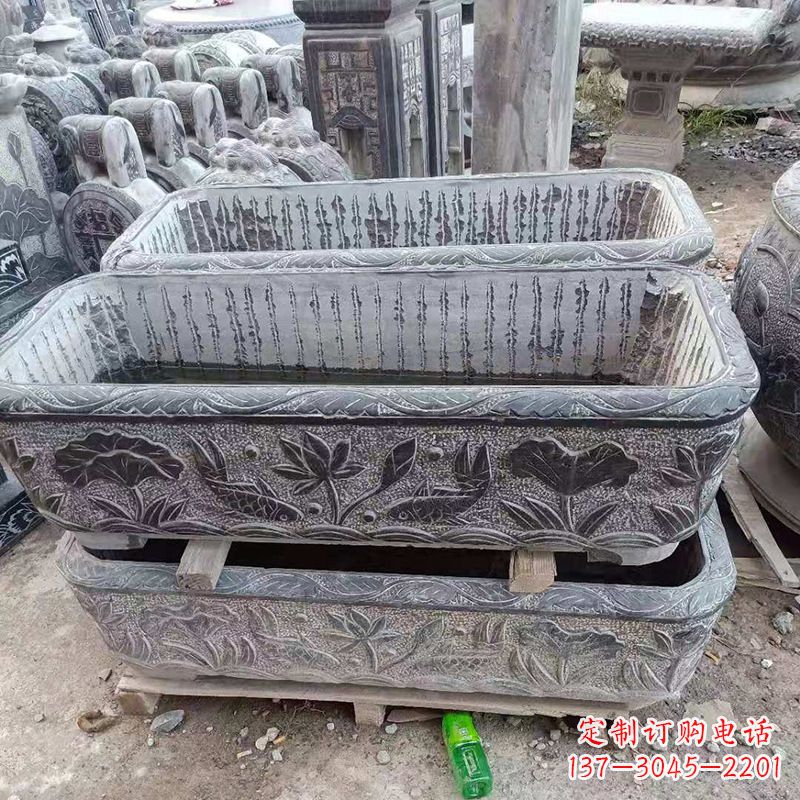 保定方形石槽雕塑,打造完美家庭养鱼石缸