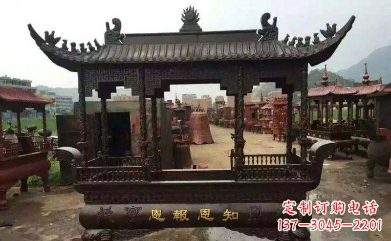 保定方形寺庙香炉铜雕