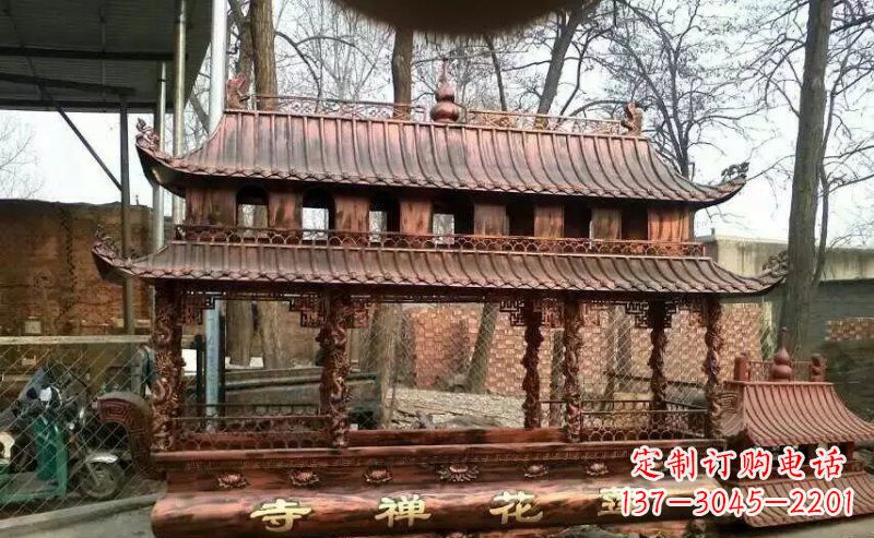 保定方形寺庙香炉铜雕