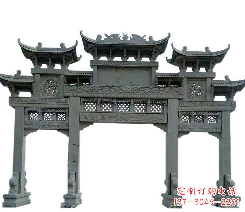 保定仿古三门大理石牌坊石雕