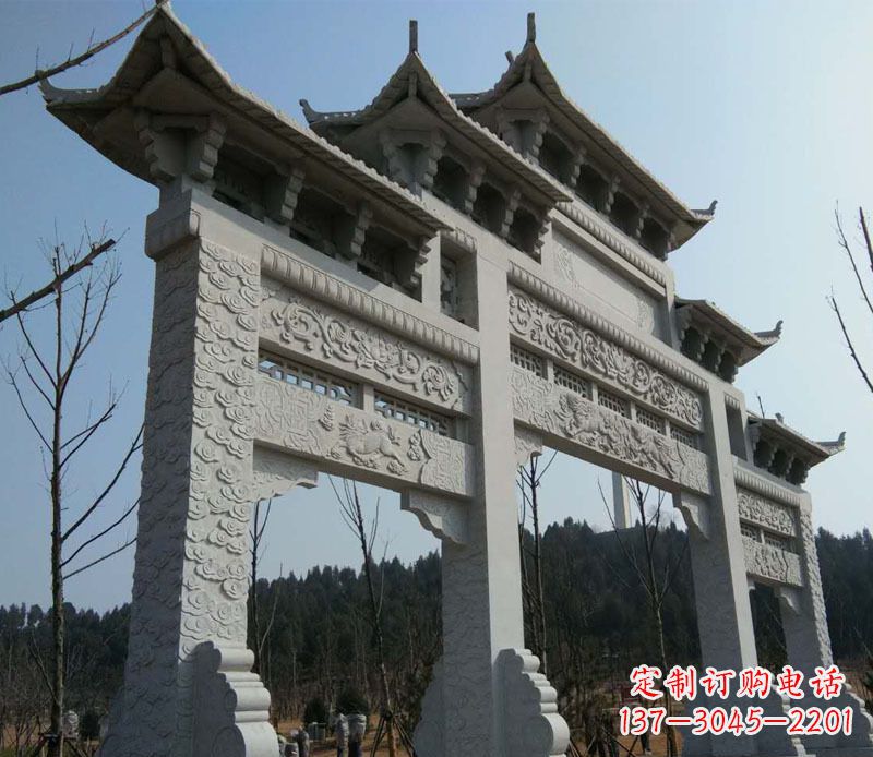 保定仿古三门牌坊景观石雕