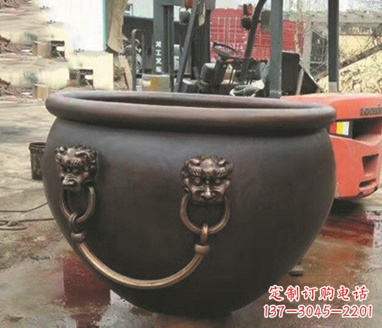 保定非凡形态的铜雕狮子头水缸