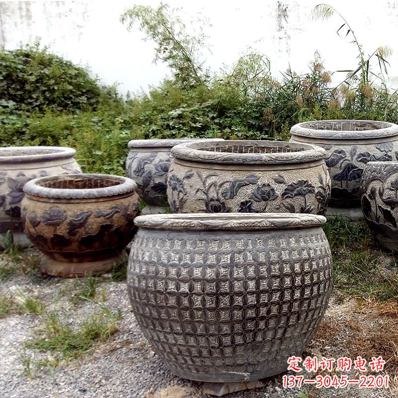 保定仿古石雕花盆水缸——精美艺术家品