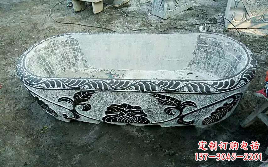 保定风格独特的仿古石头水缸雕塑
