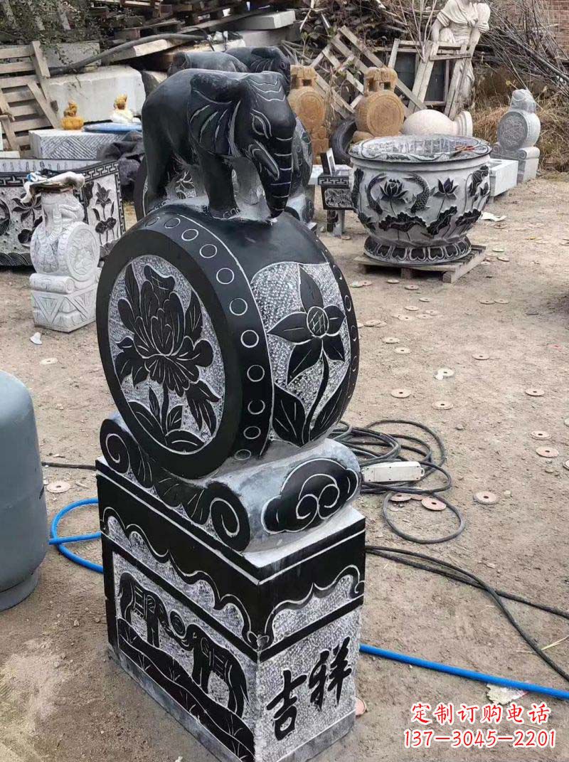 保定仿古小象抱鼓石雕塑