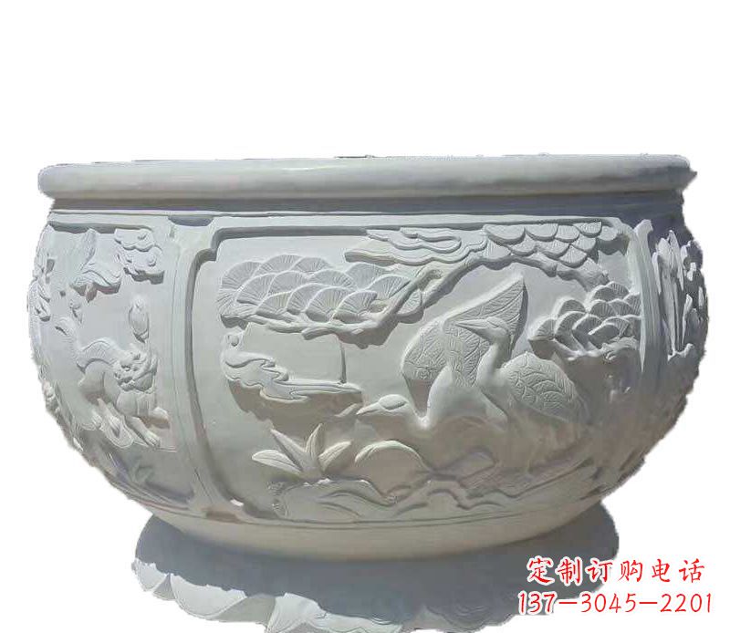 保定仿古鱼缸石雕花盆摆件