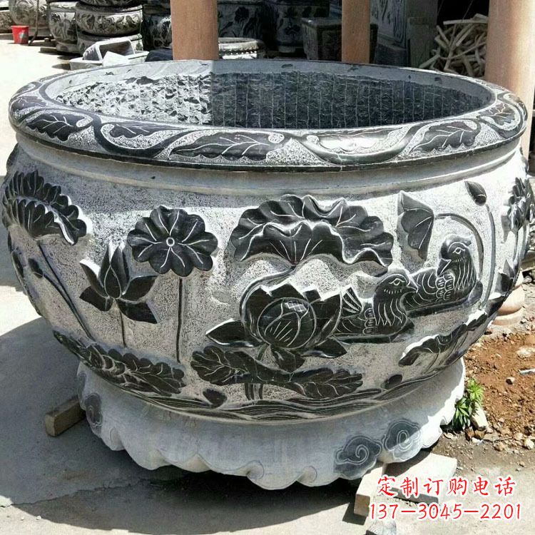 保定仿古圆形鱼缸石雕